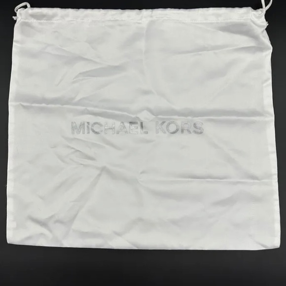 Michael Kors White Satin Metallic Gray Logo Medium Shoes Drawstring Dust Bag - Picture 1 of 3